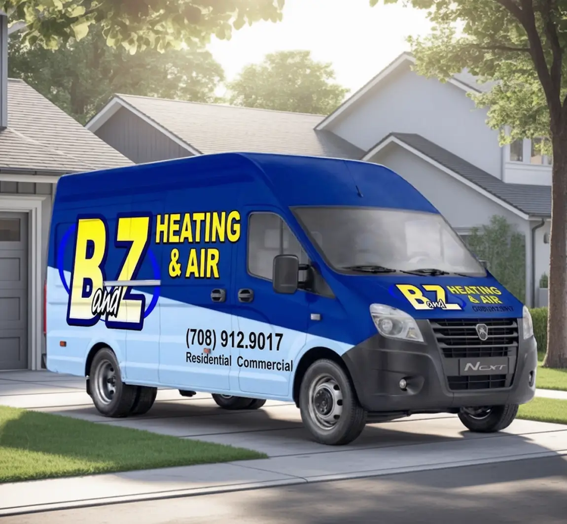 B and Z Heating and Air van parked at a residential property in our service area